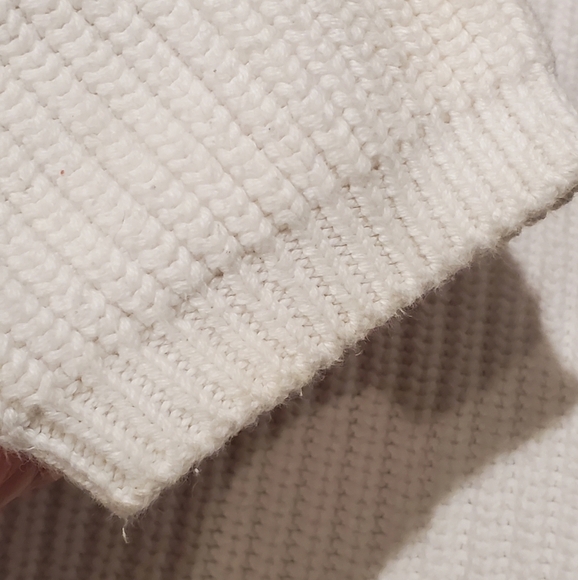 Pura Cashmere Kali White 100% Supima Cotton Ribbed Crewneck Sweater Size Large - Picture 2 of 2